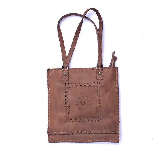 latico Handbags - Latico Brown Leather Shoulder Bag Braided 13.25Wx13.5H